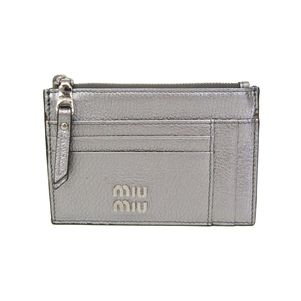 Miu Miu Coin Card Holder Women's Leather Coin Purse/coin Case Silver